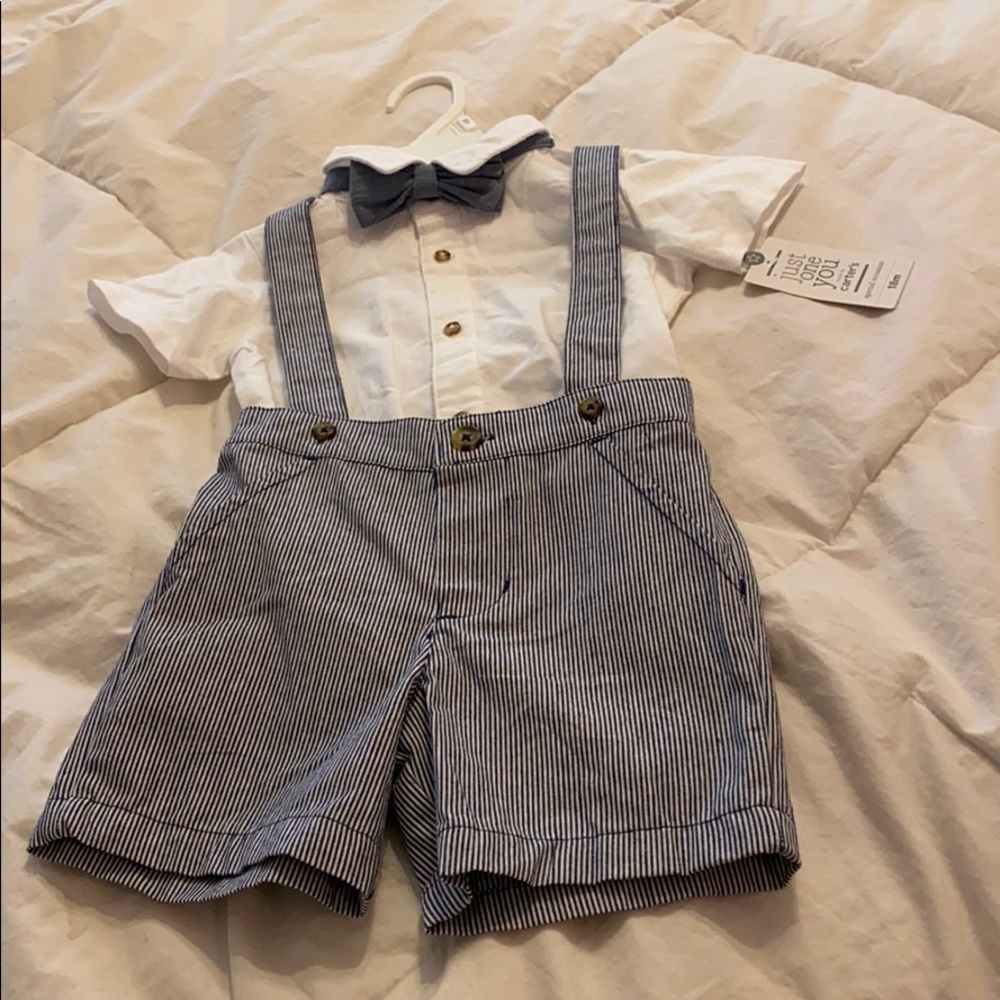 NWT Suspender Short Outfit with Bow tie